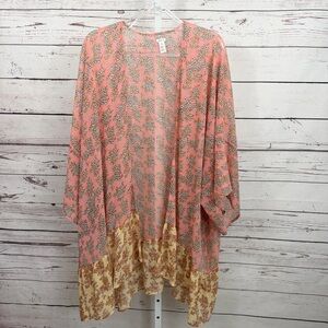 Aerie Floral Pink Kimono Cardigan Ruffle Bottom Cape Swimsuit Cover-Up Size O/S